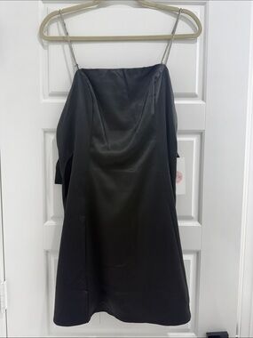 Elegant Black Satin Mini Dress with Chain Straps